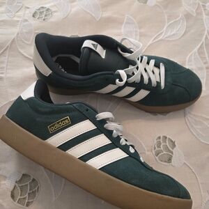 Adidas Women's Green Sneakers with White Stripes